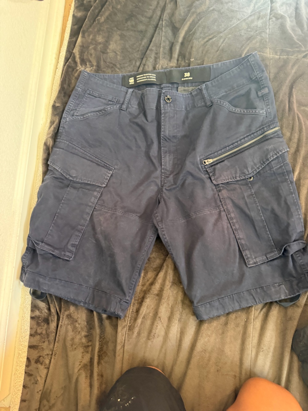 G-Star Navy Blue Cargo Shorts with Zip Pocket